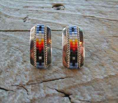 Indian Silver and Bead Earrings Post G